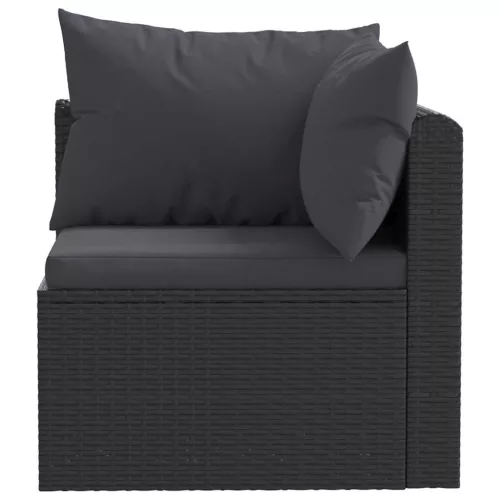  3 darabos fekete polyrattan kerti ülőgarnitúra párnákkal