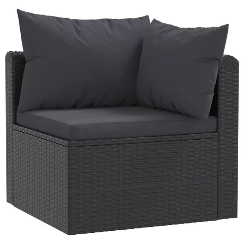  4-részes fekete polyrattan kerti ülőgarnitúra párnákkal
