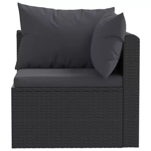  4-részes fekete polyrattan kerti ülőgarnitúra párnákkal