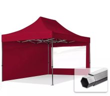  Professional összecsukható sátrak PROFESSIONAL 400g/m2 ponyvával, alumínium szerkezettel, 2 oldalfallal, panoráma ablakkal - 3x4,5m bordó