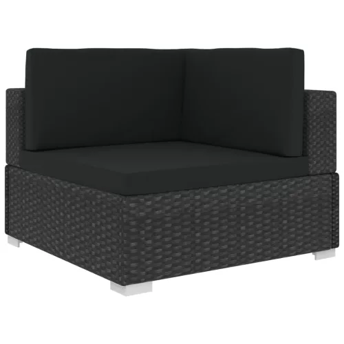  12 részes fekete polyrattan kertibútor-garnitúra párnákkal