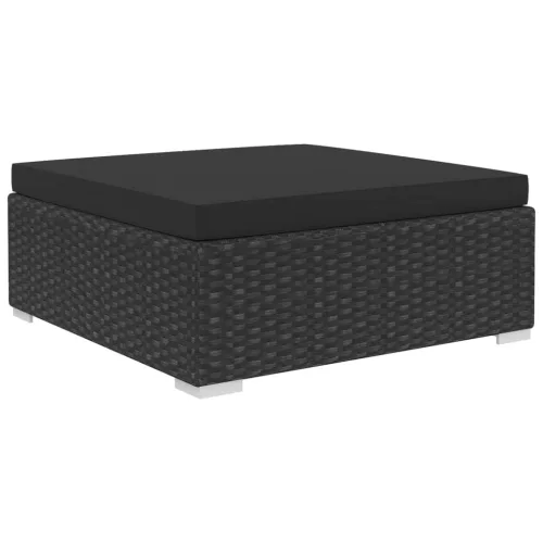  12 részes fekete polyrattan kertibútor-garnitúra párnákkal