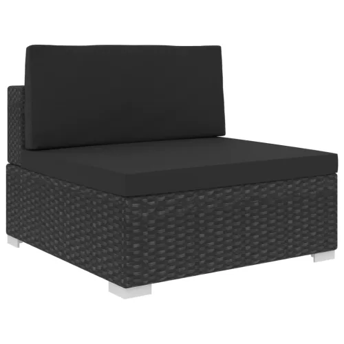  12 részes fekete polyrattan kertibútor-garnitúra párnákkal