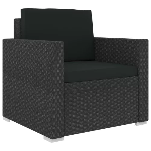  12 részes fekete polyrattan kertibútor-garnitúra párnákkal