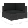  12 részes fekete polyrattan kertibútor-garnitúra párnákkal