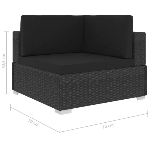 12 részes fekete polyrattan kertibútor-garnitúra párnákkal