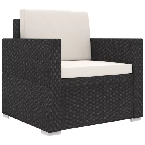 8-részes fekete polyrattan kerti bútorszett párnákkal