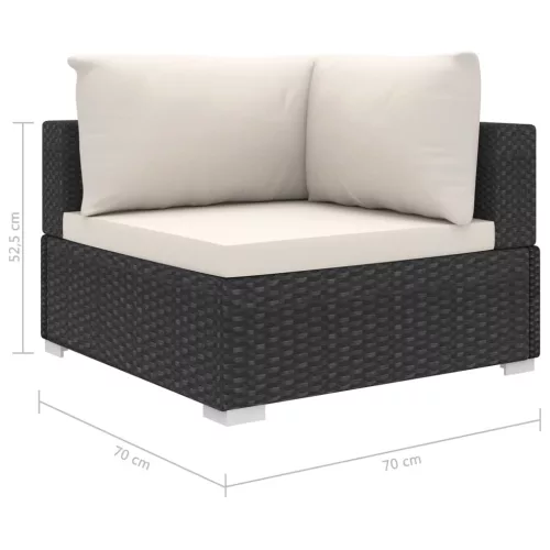  8-részes fekete polyrattan kerti bútorszett párnákkal