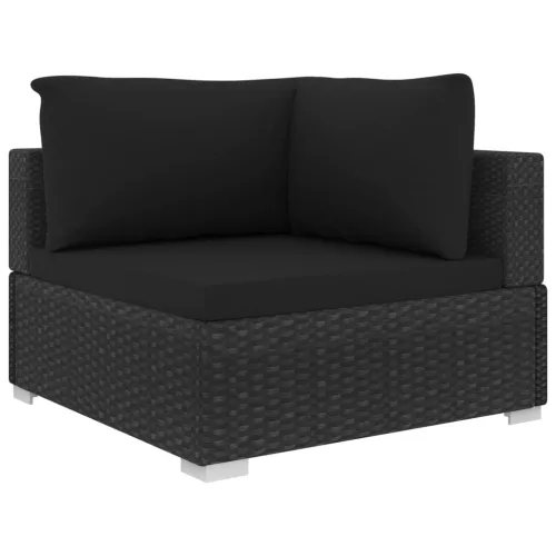  4-részes fekete polyrattan kerti bútorszett párnákkal