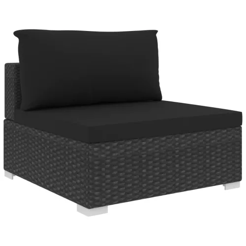  4-részes fekete polyrattan kerti bútorszett párnákkal