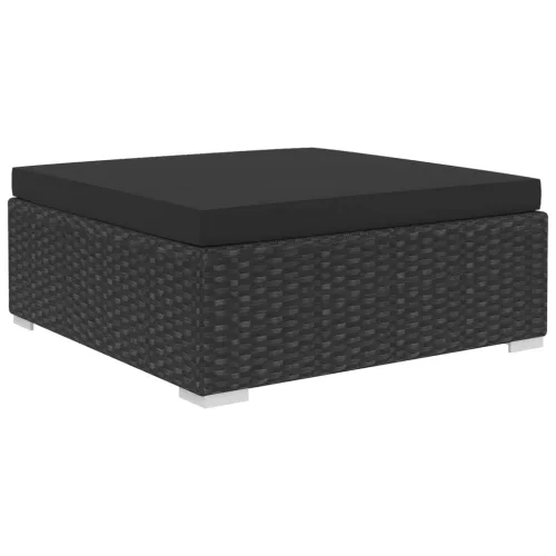  4-részes fekete polyrattan kerti bútorszett párnákkal