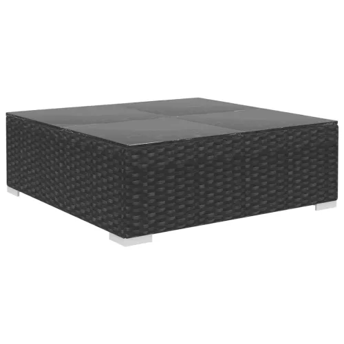  4-részes fekete polyrattan kerti bútorszett párnákkal