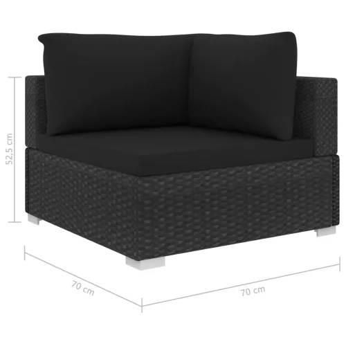  4-részes fekete polyrattan kerti bútorszett párnákkal