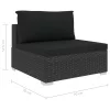  4-részes fekete polyrattan kerti bútorszett párnákkal