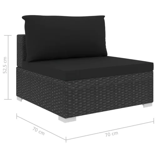  4-részes fekete polyrattan kerti bútorszett párnákkal