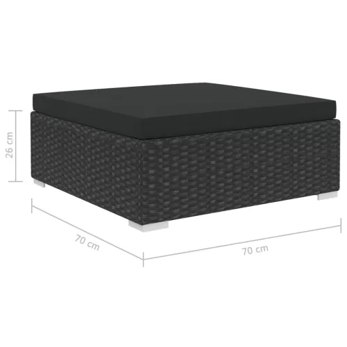  4-részes fekete polyrattan kerti bútorszett párnákkal