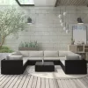  9-részes fekete polyrattan kerti bútorszett párnákkal