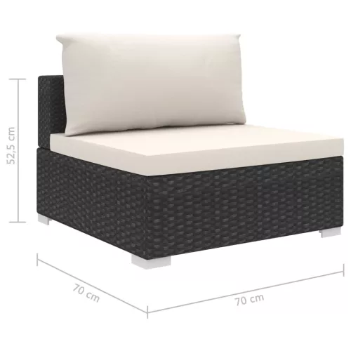  9-részes fekete polyrattan kerti bútorszett párnákkal