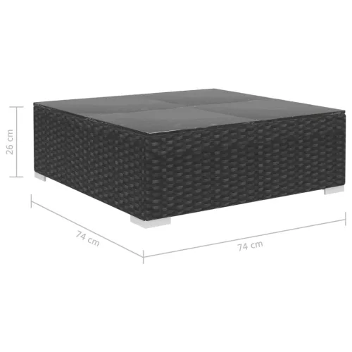  9-részes fekete polyrattan kerti bútorszett párnákkal
