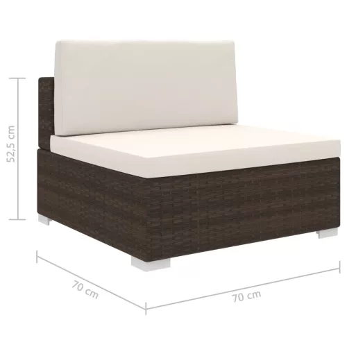  1 db barna polyrattan moduláris középső kanapé párnákkal