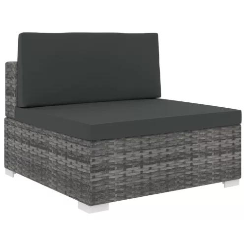  1 db szürke polyrattan moduláris középső kanapé párnákkal
