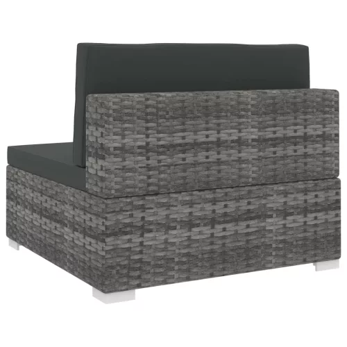  1 db szürke polyrattan moduláris középső kanapé párnákkal