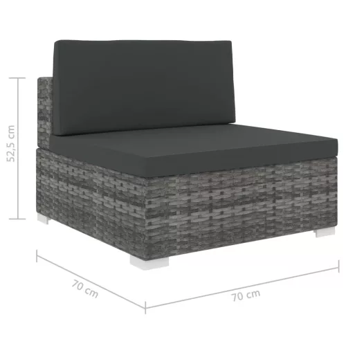  1 db szürke polyrattan moduláris középső kanapé párnákkal