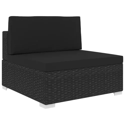  1 db fekete polyrattan moduláris középső kanapé párnákkal