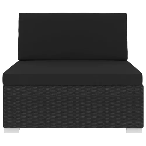  1 db fekete polyrattan moduláris középső kanapé párnákkal