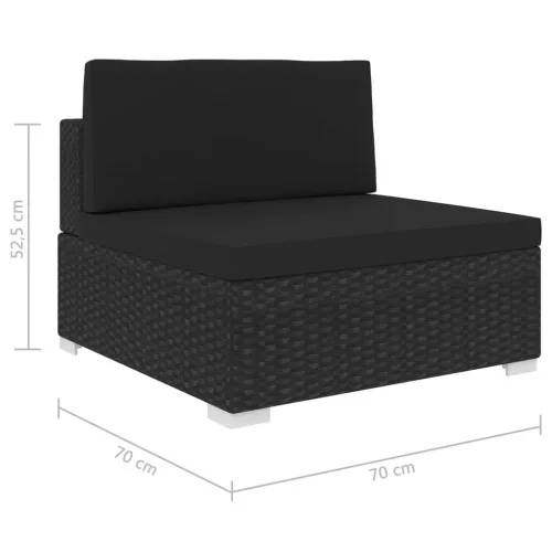  1 db fekete polyrattan moduláris középső kanapé párnákkal