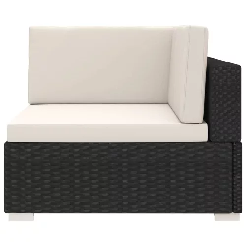  1 db fekete polyrattan moduláris sarokfotel párnákkal