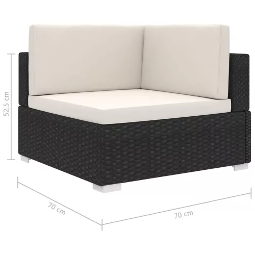  1 db fekete polyrattan moduláris sarokfotel párnákkal