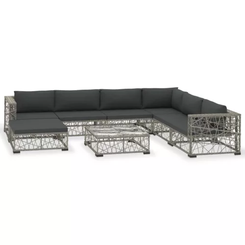  8-részes szürke polyrattan kerti bútorszett párnákkal