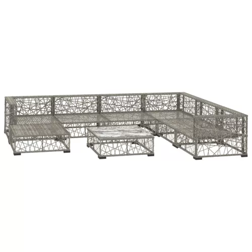  8-részes szürke polyrattan kerti bútorszett párnákkal