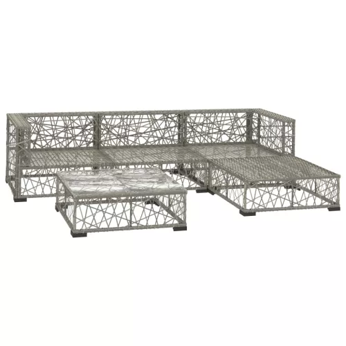  5-részes szürke polyrattan kerti bútorszett párnákkal