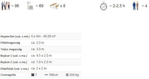 TP 6x8m erősített rendezvénysátor, PVC 750 - fehér - tűzálló