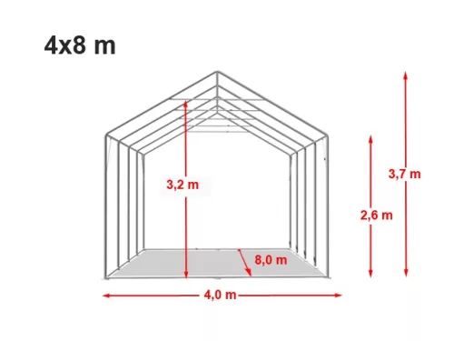 TP Professional 4x8m 2,6m oldalmagas raktársátor PVC 800 ponyvával, zöld