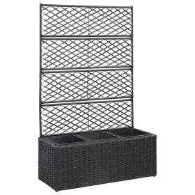    fekete rácsos polyrattan magaságyás 3 kaspóval 83 x 30 x 130 cm