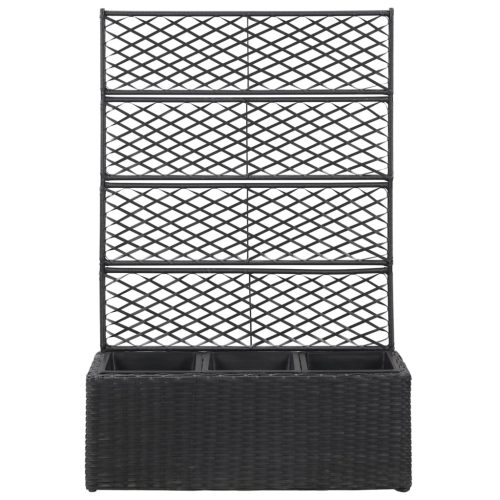  fekete rácsos polyrattan magaságyás 3 kaspóval 83 x 30 x 130 cm