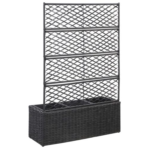  fekete rácsos polyrattan magaságyás 3 kaspóval 83 x 30 x 130 cm