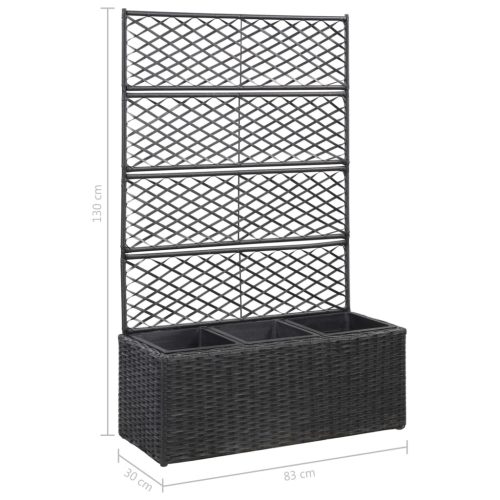  fekete rácsos polyrattan magaságyás 3 kaspóval 83 x 30 x 130 cm