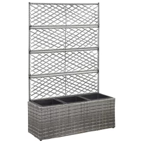    szürke rácsos polyrattan magaságyás 3 kaspóval 83 x 30 x 130 cm