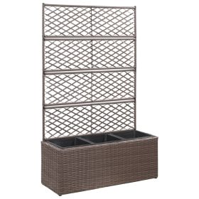    barna rácsos polyrattan magaságyás 3 kaspóval 83 x 30 x 130 cm