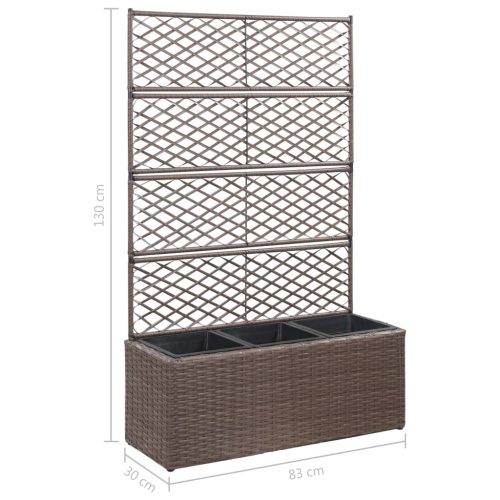  barna rácsos polyrattan magaságyás 3 kaspóval 83 x 30 x 130 cm