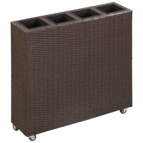    barna polyrattan kerti magaságyás 4 kaspóval 80 x 22 x 79 cm