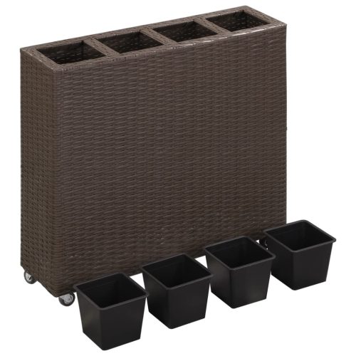  barna polyrattan kerti magaságyás 4 kaspóval 80 x 22 x 79 cm