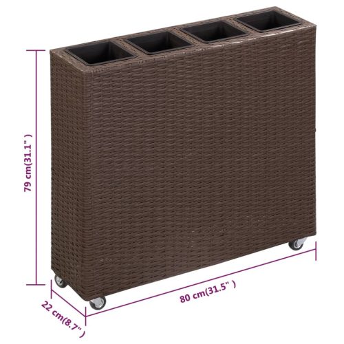  barna polyrattan kerti magaságyás 4 kaspóval 80 x 22 x 79 cm