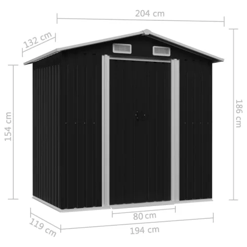  antracitszürke acél kerti fészer 204 x 132 x 186 cm 