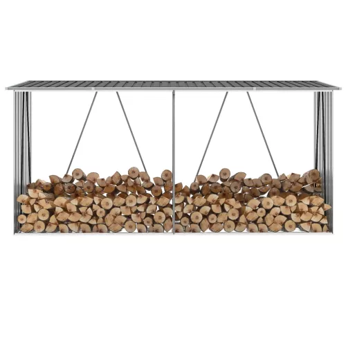  antracit horganyzott acél kerti tűzifatároló 330 x 84 x 152 cm  