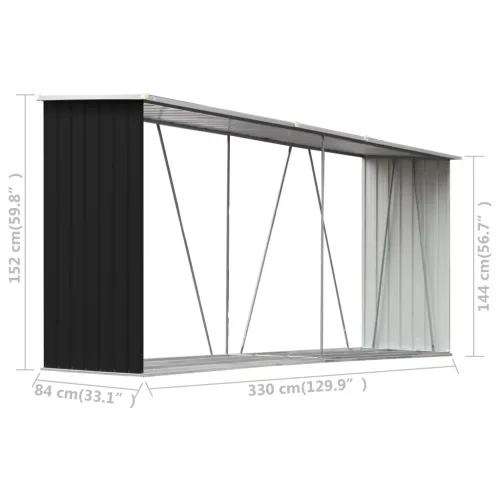  antracit horganyzott acél kerti tűzifatároló 330 x 84 x 152 cm  